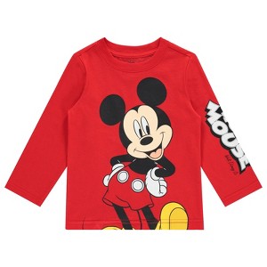Boys Mickey Mouse Toddler Shirt - Boys Mickey Mouse Cluehouse Disney Classic Long Sleeve T-Shirt (Red, 3T) - 1 of 4