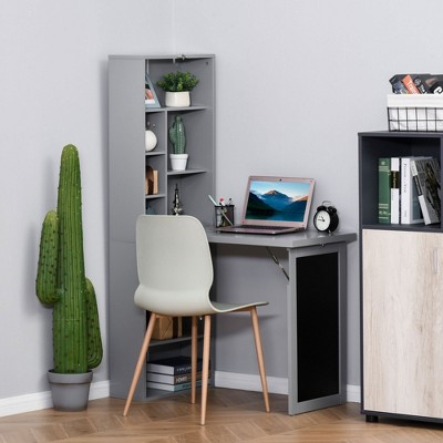 Gray Foldable Particleboard Desk with Filing Cabinet and Blackboard