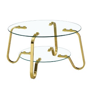 ACEPANO 31.5 in. W Retro Minimalist Double-Layer Tempered Glass Coffee Table with Metal Frame-Gold - 1 of 4
