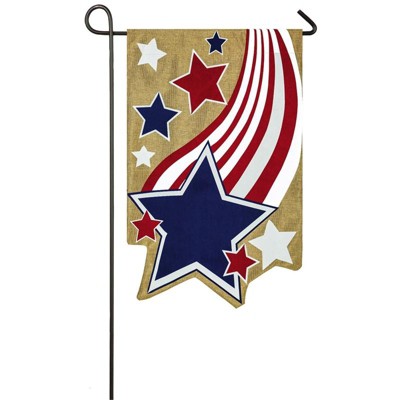 Evergreen Shooting Stars and Stripes Burlap Garden Flag, 12.5 x 18 inches