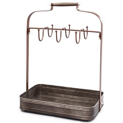 The Lakeside Collection Galvanized Metal Coffee Mug and Cup Holder with Storage Tray