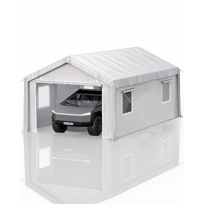 12x20' Heavy-Duty Portable Garage w/ Reinforced Frame, Canopy Top, Roll-Up Windows & Dual Doors - Ideal for Vehicles, Boats, Events (White)