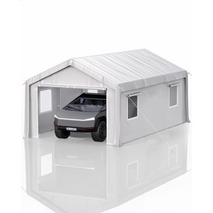 12x20' Heavy-Duty Portable Garage w/ Reinforced Frame, Canopy Top, Roll-Up Windows & Dual Doors - Ideal for Vehicles, Boats, Events (White) - 1 of 4
