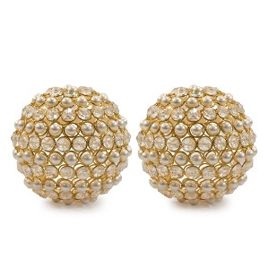 HomeRoots Set of Two 5" Gold Clear And Ivory Metal Faux Crystal And Pearl Decorative Orbs - 1 of 4