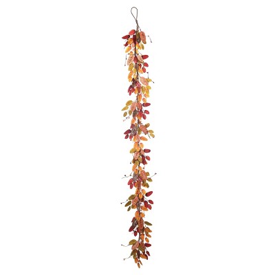 Transpac Wood 71 in. Multicolor Harvest Leaf Motif Garland