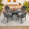 5-Piece Cast Aluminum Outdoor Dining Set: Round Table, Stackable Chairs & Blue Cushions - All-Weather Patio Furniture for Your Backyard - 3 of 4