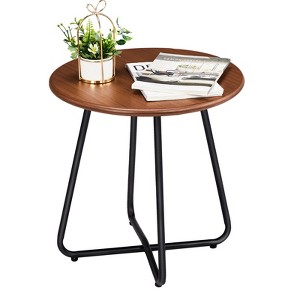 VisioGear Patio Small Side Table, Round Coffee Table with Adjustable Leveling Feet, End Table for Garden Balcony Yard, Brown, 19.68"*19.69"*21.06" - 1 of 4
