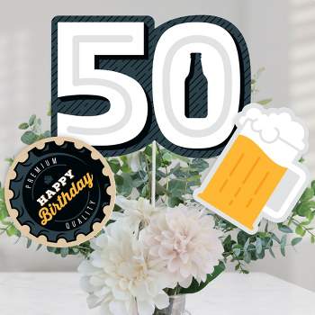 Big Dot of Happiness Cheers and Beers to 50 Years - 50th Birthday Party Centerpiece Sticks - Table Toppers - Set of 15