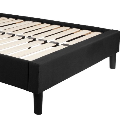 Elegant Full-Size Black Upholstered Platform Bed with Tufted Headboard