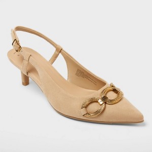 Women's Tabitha Oversized Chain Sling Back Heels with Memory Foam Insole - A New Day™ Beige - 1 of 4