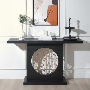 KIGFTSOD 56in Modern Black Wood Console Table with Gold Accent - Narrow Decorative Entryway/Sofa Table for Living Room, Hallway - 1 of 4