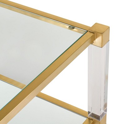 Elegant Transitional 24'' Gold Metal and Glass Square End Table
