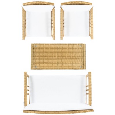 Coastal Breeze Wicker 4-Piece Outdoor Living Set with White Cushions