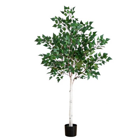 Nearly Natural 5-ft Lighted Artificial Birch Tree With 180 Warm White ...