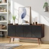 Lirago,4-Door Wood Accent Storage Cabinet – Elegant Black Walnut Design with Geometric Black Doors – Kitchen & Living Room Organize - 3 of 4