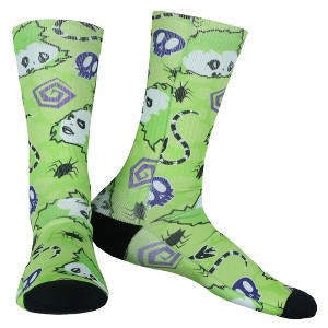 Beetlejuice Socks AOP Icons Worms Beatles Skulls Sublimated Crew Sock Fits Shoe Size 8-12 Green - 1 of 4