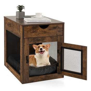 Tangkula Furniture Style Dog Crate Cage End Table w/ Lockable Door Chew-proof Metal Grid