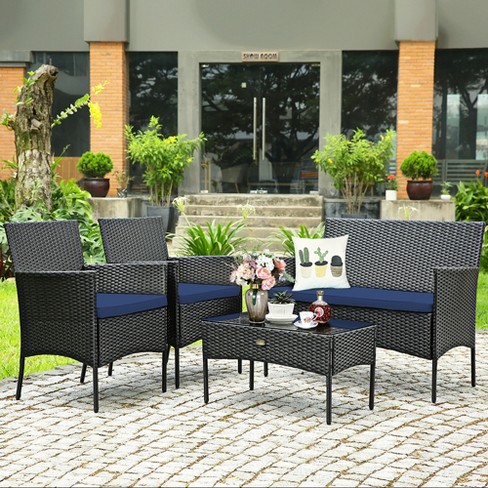 Outsunny 4-piece Rattan Wicker Furniture Set, Outdoor Cushioned  Conversation Furniture With 2 Chairs, Loveseat, And Glass Coffee Table :  Target