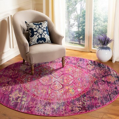 Multicolor Oriental Medallion 7' Round Synthetic Rug