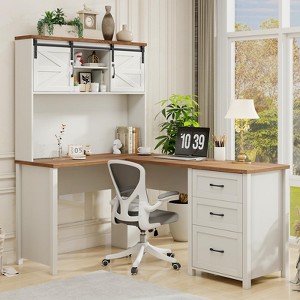 68" H L Shaped Desk with Sliding Doors & Charging Station, Office Table Executive Desk - 1 of 4