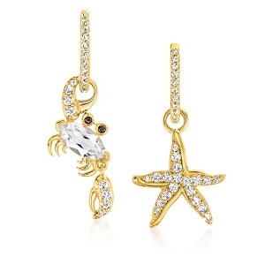 Ross-Simons 2.20 ct. t.w. White Topaz Starfish and Crab Mismatched Drop Earrings With Black Spinel Accents in 18kt Gold Over Sterling - 1 of 4