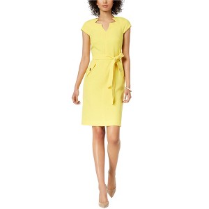 Kasper Womens Solid Belted Sheath Dress, Yellow, 18 - 1 of 1