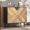 Wood Finish Storage Cabinet, Freestanding Accent Buffet with Doors for Dining Room and Entryway - 2 of 4