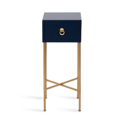 Navy Blue and Gold Rectangular Tea Table with Storage Drawer