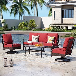 Captiva Designs 4pc Extra Large Metal and Rattan Outdoor Patio Conversation Set with Coffee Table - 1 of 4
