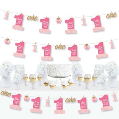 Big Dot of Happiness 1st Birthday Girl - Fun to be One - First Birthday Party DIY Decorations - Clothespin Garland Banner - 44 Pieces