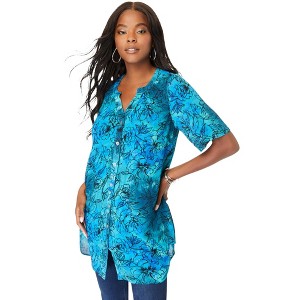 Roaman's Women's Plus Size Short Sleeve Angelina Tunic - 1 of 4