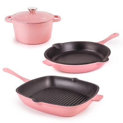 BergHOFF Neo 4Pc Enameled Cast Iron Cookware Set, Grill Pan 11 inches, Fry  Pan 10 inches, 3qt. Dutch Oven, Matching Lid, Fast, Evenly Heat, Oven Safe