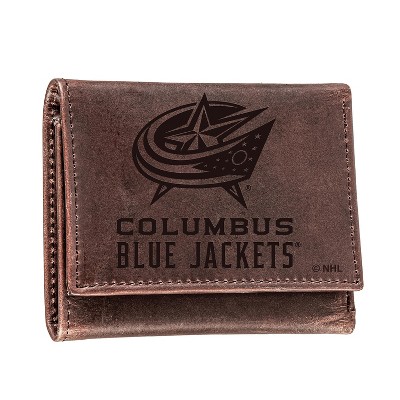 Evergreen NHL Columbus Blue Jackets Brown Leather Trifold Wallet Officially Licensed with Gift Box