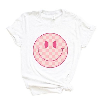 Simply Sage Market Women's Pink Checker Smiley Face Short Sleeve Graphic Tee