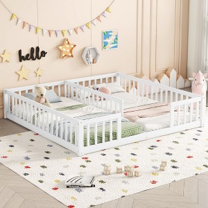 CAVINAS Double Twin Bed Frame with Fence Guardrails,Without Door,Modern Floor Bed for Kids Room,Bedroom - 1 of 4