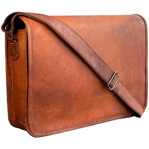 14" Leather Messenger Bag for Men & Women – Full Grain Vintage Crossbody Satchel - 1 of 4
