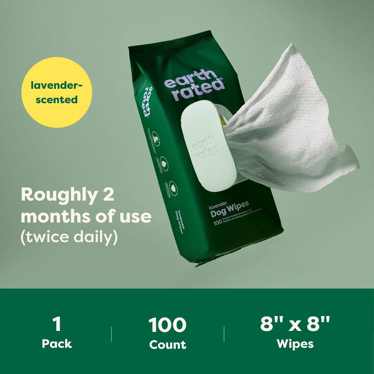 Earth Rated Thick Hypoallergenic Pet Grooming Wipes - Lavender Scent - 100ct - thumbnail 5