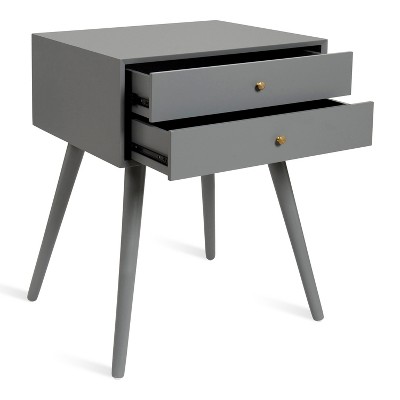 Gray Wooden Midcentury Modern Side Table with Storage Drawers