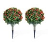 GustoWave  Artificial Topiary Ball Trees with Metal Stakes, 23.6" UV-Resistant PE Fake Plants with Rose Flowers for Indoor/Outdoor Decor,Red - 2 of 4
