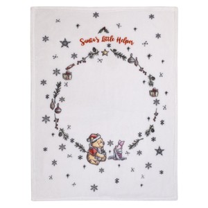 NoJo Disney Winnie the Pooh and Piglet White, Red, and Green Christmas Holiday Wreath "Santa's Little Helper" Photo Op Super Soft Baby Blanket - 1 of 4
