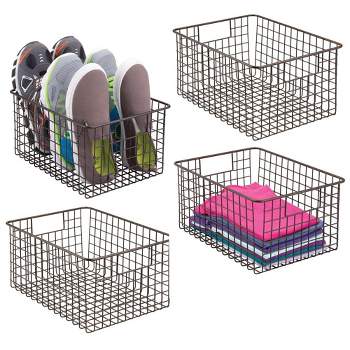 mDesign Metal Wire Closet Organizer Basket with Built-In Handles