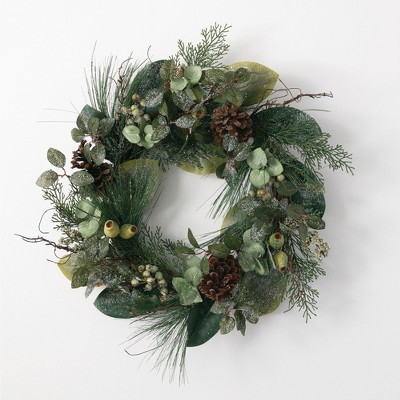 Sullivans Artificial Pine, Berry and Cone Wreath 24"H Green