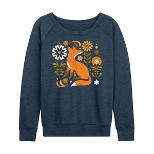 Women's - Instant Message - Autumn Fox & Flowers Lightweight French Terry Wide Neck Long Sleeve Shirt - 1 of 4