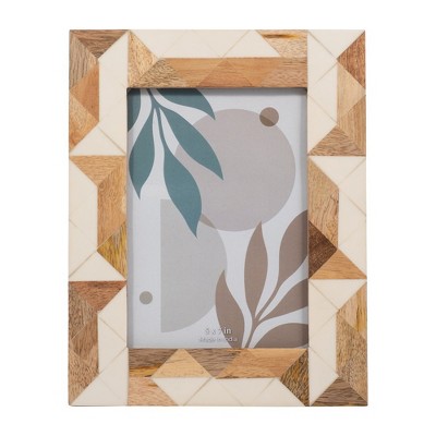 Sagebrook Home 5" x 7" Decorative Photo Frame - Contemporary Resin Wood Brown and White Geometric Design Picture Frame - Home