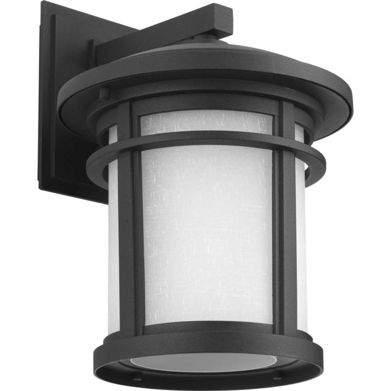 Progress Lighting Wish 1-Light Outdoor Black Porcelain Wall Lantern with Etched Umber Linen Glass Shade, 2 of 3