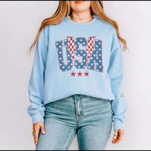 Simply Sage Market USA Checkered Lightning Sweatshirt - 1 of 4
