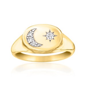 Ross-Simons 0.10 ct. t.w. Lab-Grown Diamond Moon and Star Signet Ring in 18kt Gold Over Sterling - 1 of 4