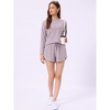 cheibear Women's Long Sleeve Top and Elastic Waistband Shorts with Pockets Pajamas Set - 3 of 4