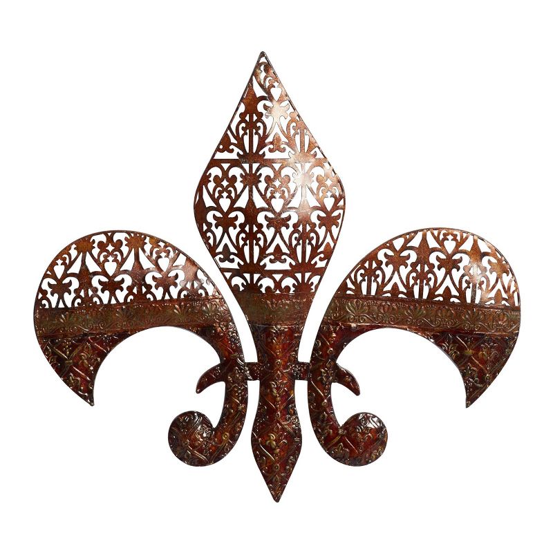 Metal Fleur De Lis Wall Decor with Perforated Details Brown - Olivia &#38; May, 5 of 12