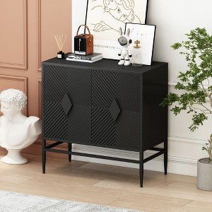 31.5" Black Modern 2-Door Wooden Storage Cabinet with Metal Legs - Two-Tier Accent for Living Room, Entryway, Dining Room - 1 of 4